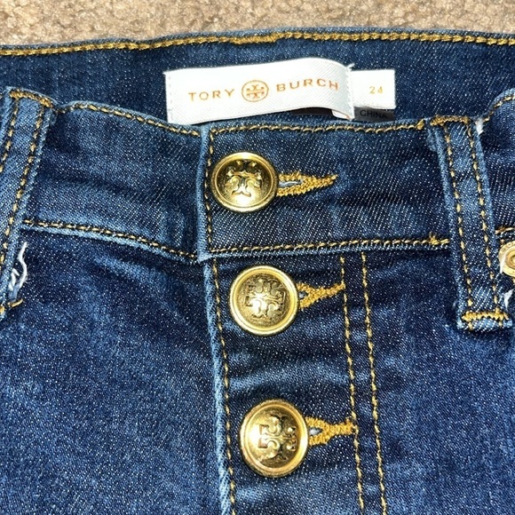 Tory Burch Button Fly High Waisted Ankle Jean Dark Wash Blue 24 - Picture 9 of 10